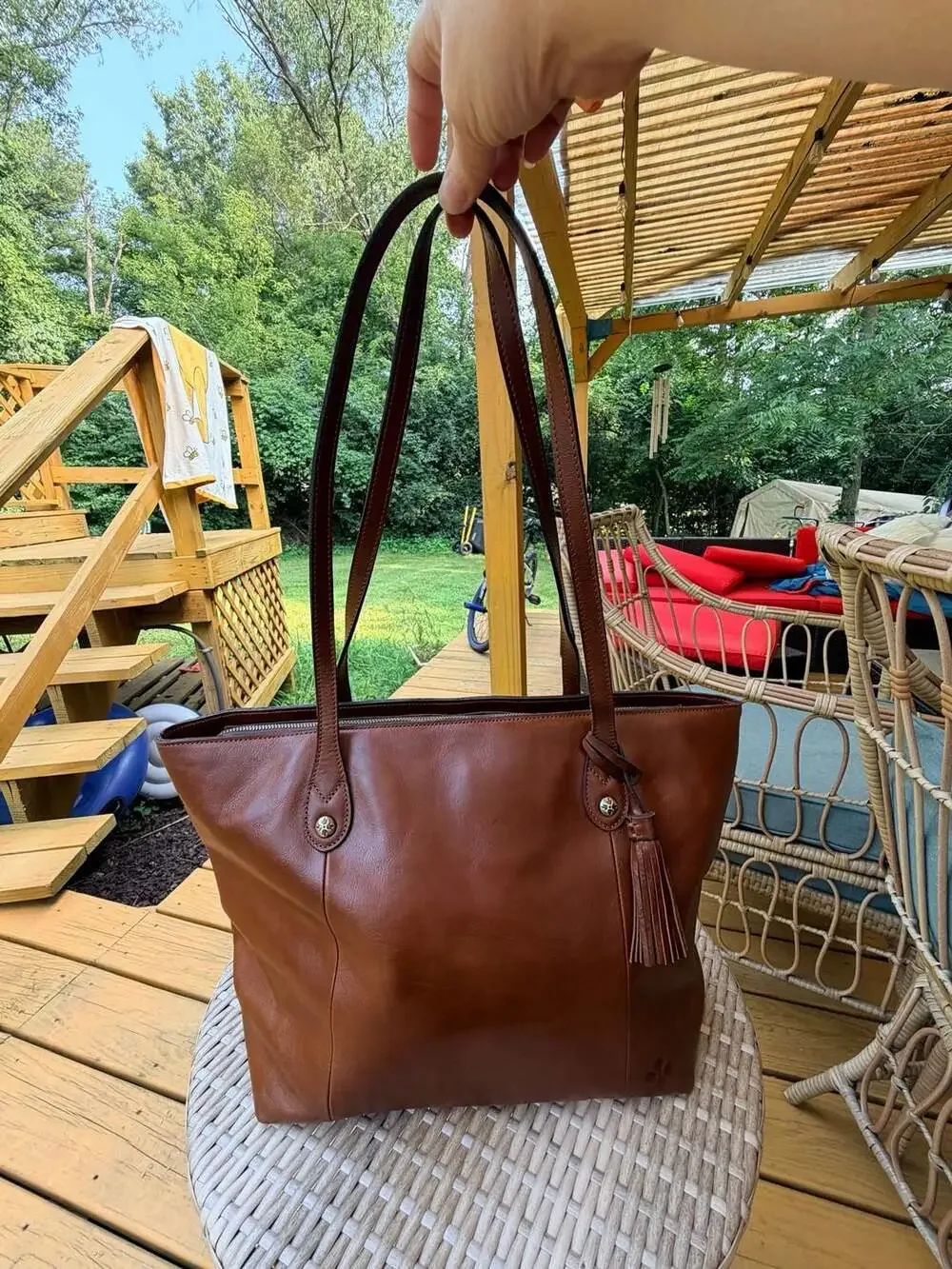Patricia Nash Luserna Leather Tote Bag in Cognac